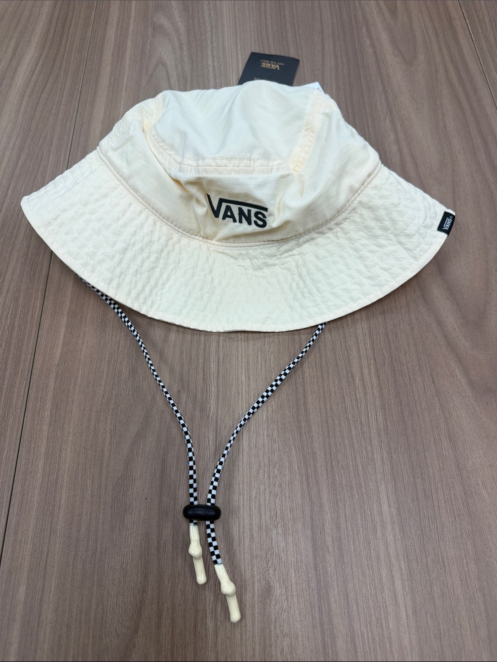 Vans Cream Bucket Hat with Checkered Chin Cord